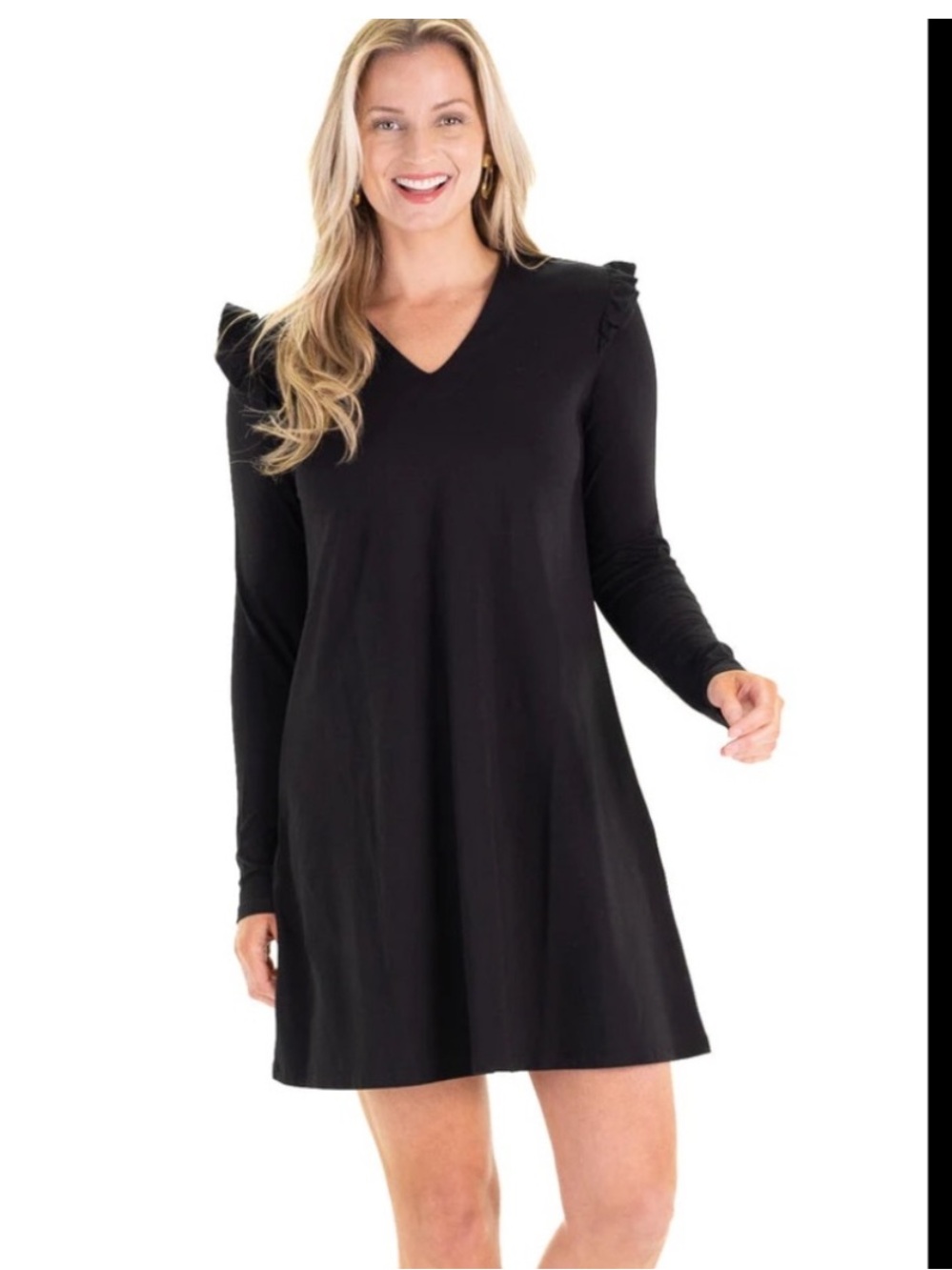 Duffield Lane Rebecca T-Shirt Ruffle Long Sleeve Black Dress